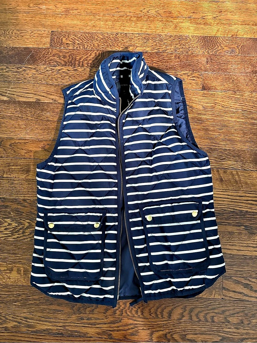 J.Crew Quilted Puffer Vest Navy White Stripe Medium